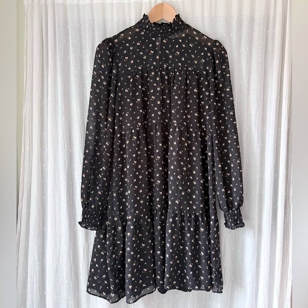 Michael Kors Black Floral Long Sleeve Dress